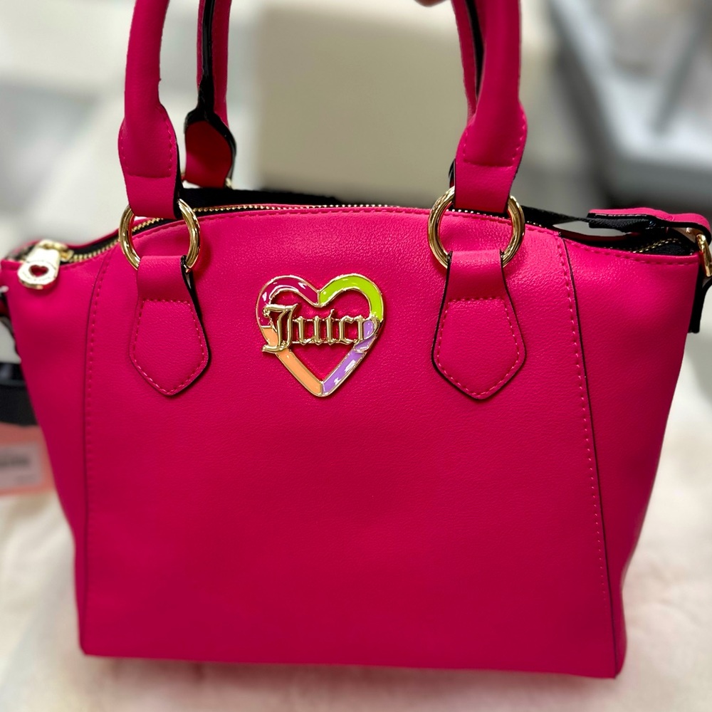 Juicy Couture Hot Pink Love Mode Satchel Multicolor Heart Crossbody Bag NWT
